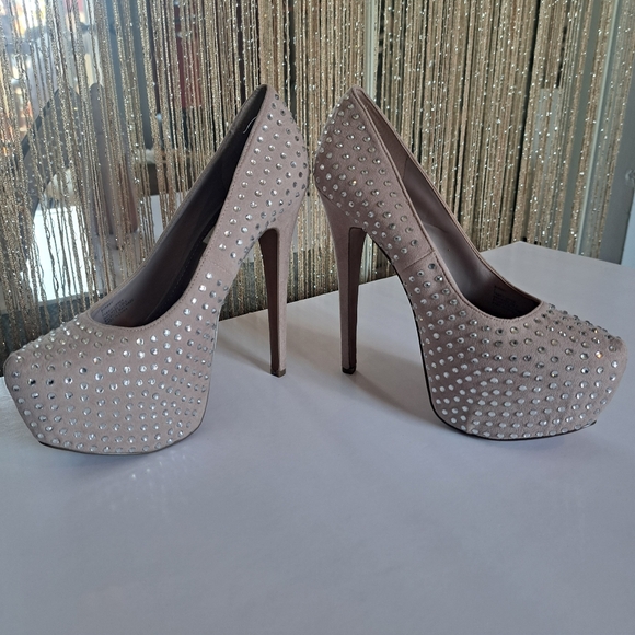 Sze 7 womens Heels, Steve Madden, hidden platforms, Champagne, rhinestones - Picture 5 of 12
